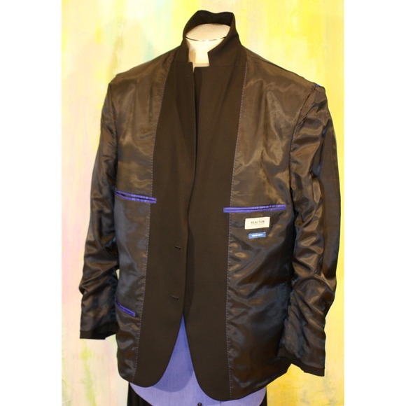 44R $350 Kenneth Cole BLACK Men BLAZER & SILK TIE  SLIM Suit Jacket Boardroom 44 - Picture 12 of 14